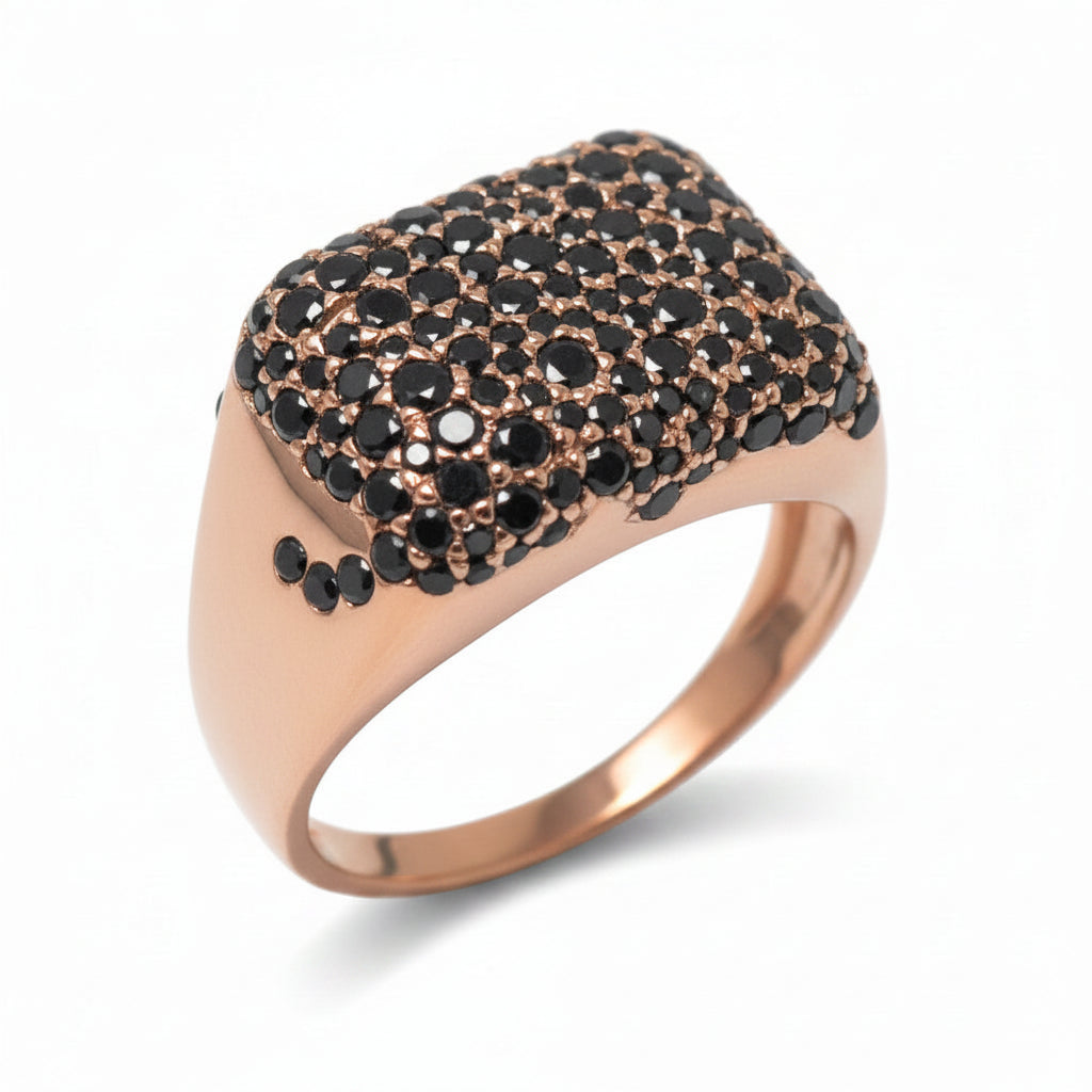 Black Diamond Square Top Ring In Rose Gold