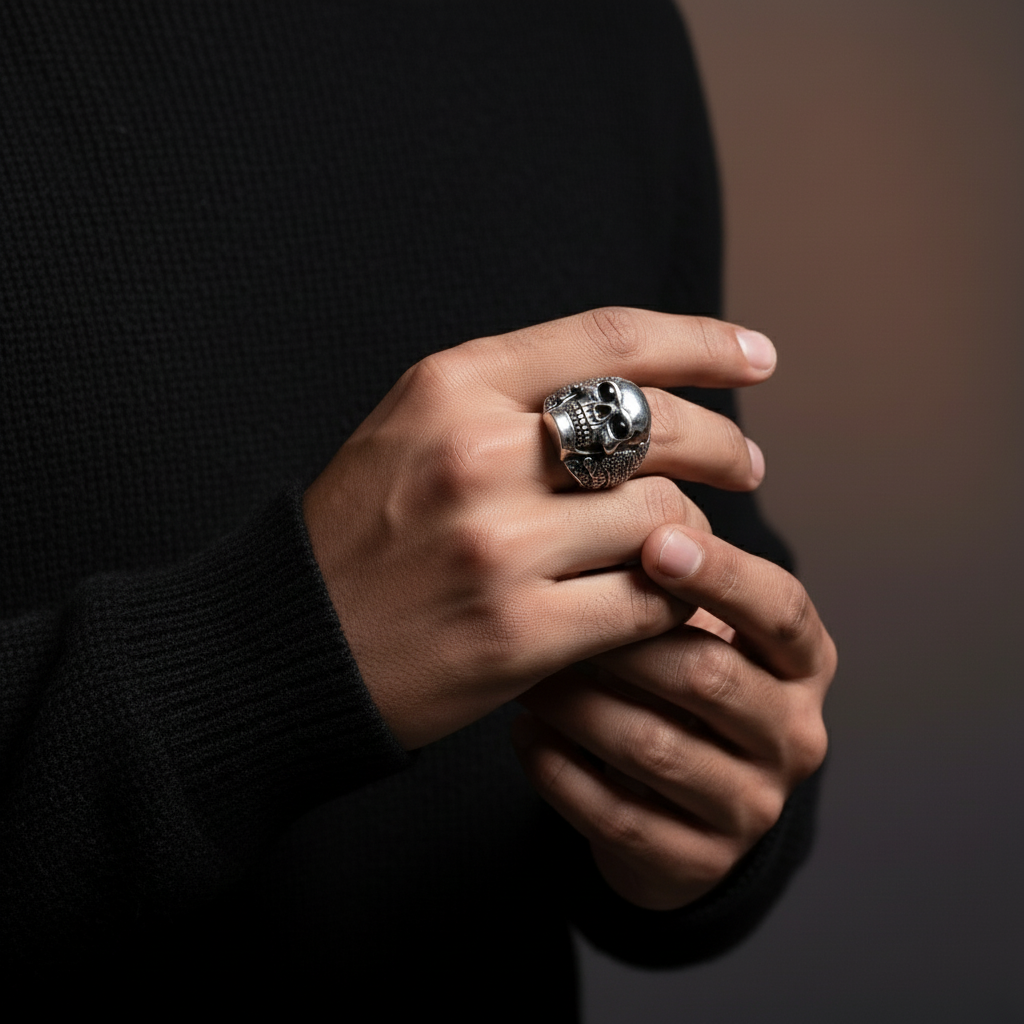 Black Diamond Skull Ring