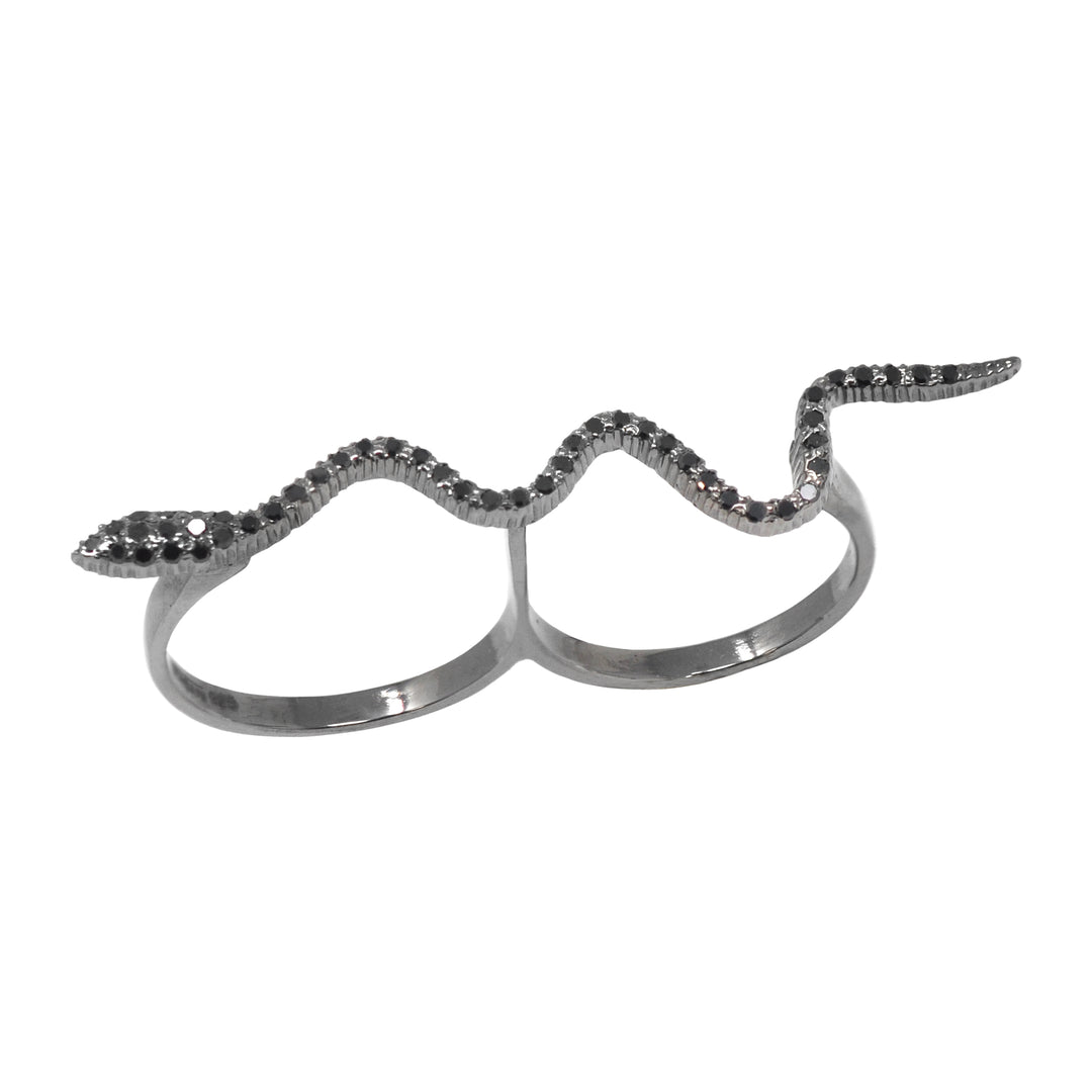 Black Diamond Double Finger Wiggly Snake Ring