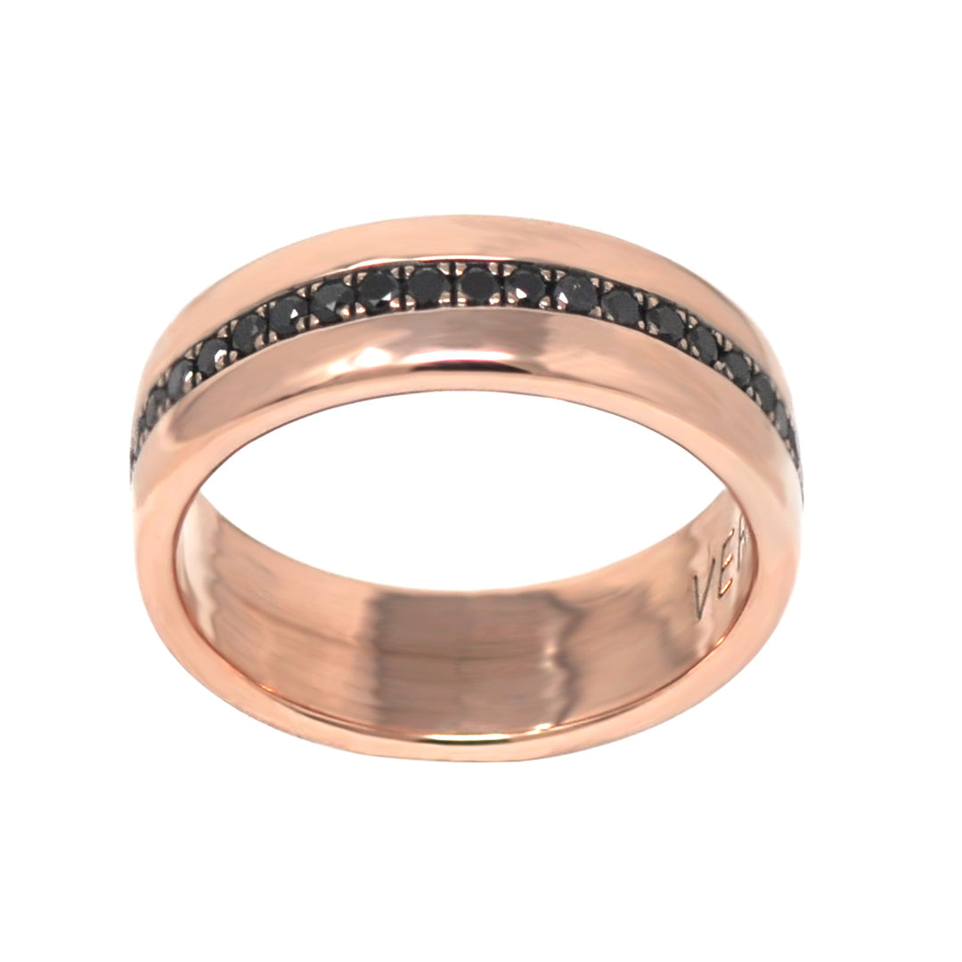 Single Row Black Diamond Inlay Band Ring In Rose Gold