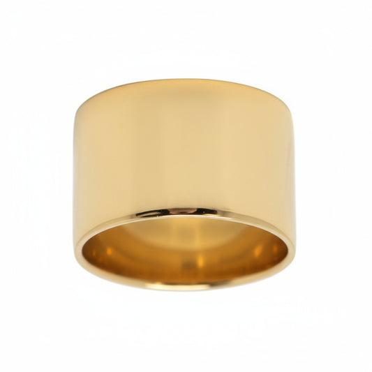 A plain, wide band ring in  gold color.