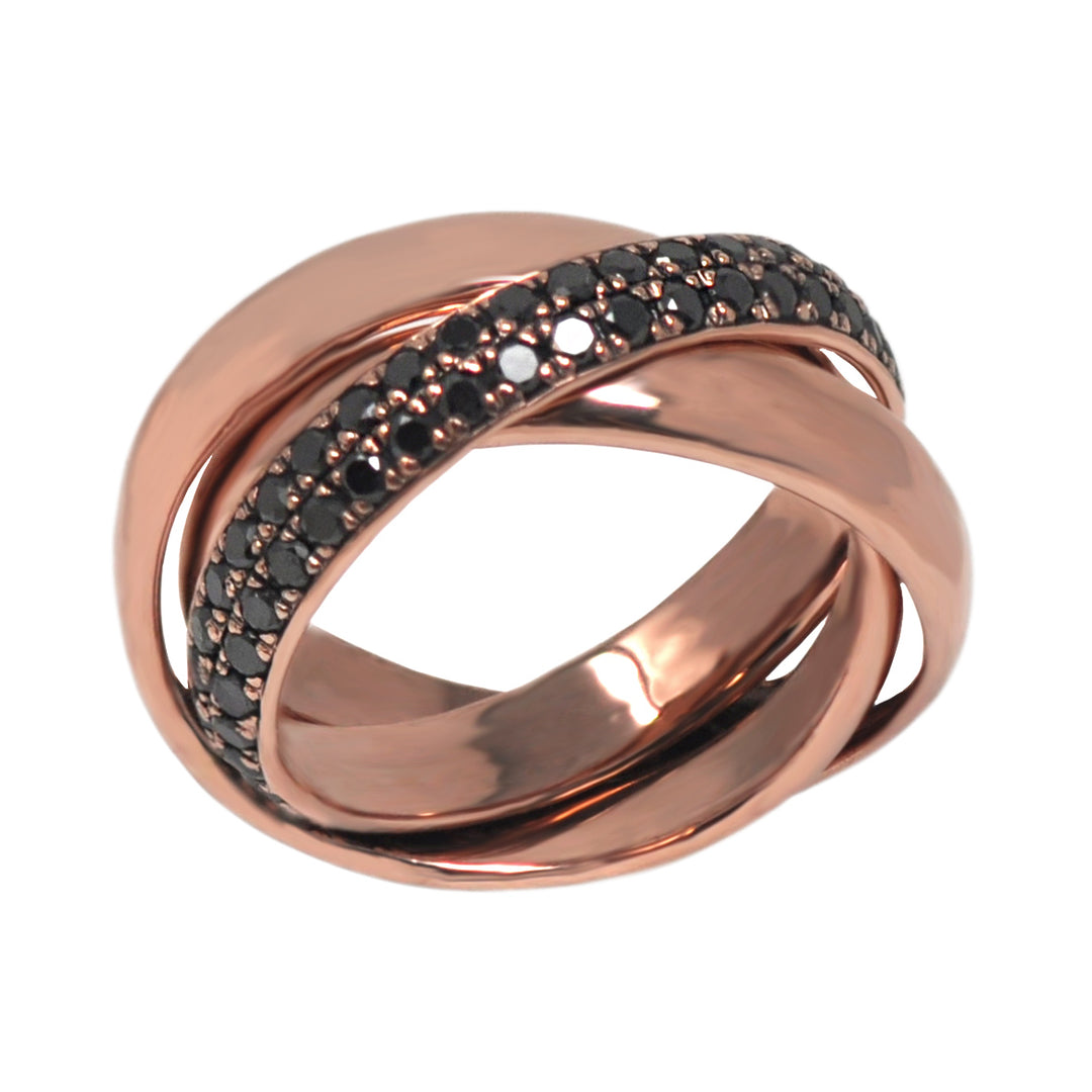 Single Interlocking Black Diamond Ring In Rose Gold