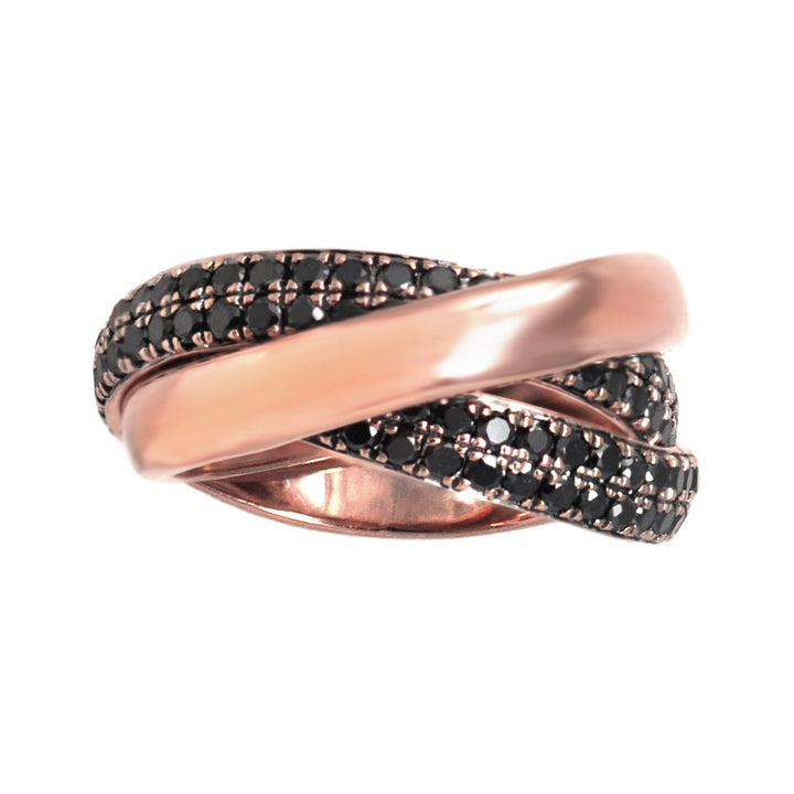 Double Interlocking Black Diamond Ring In Rose Gold