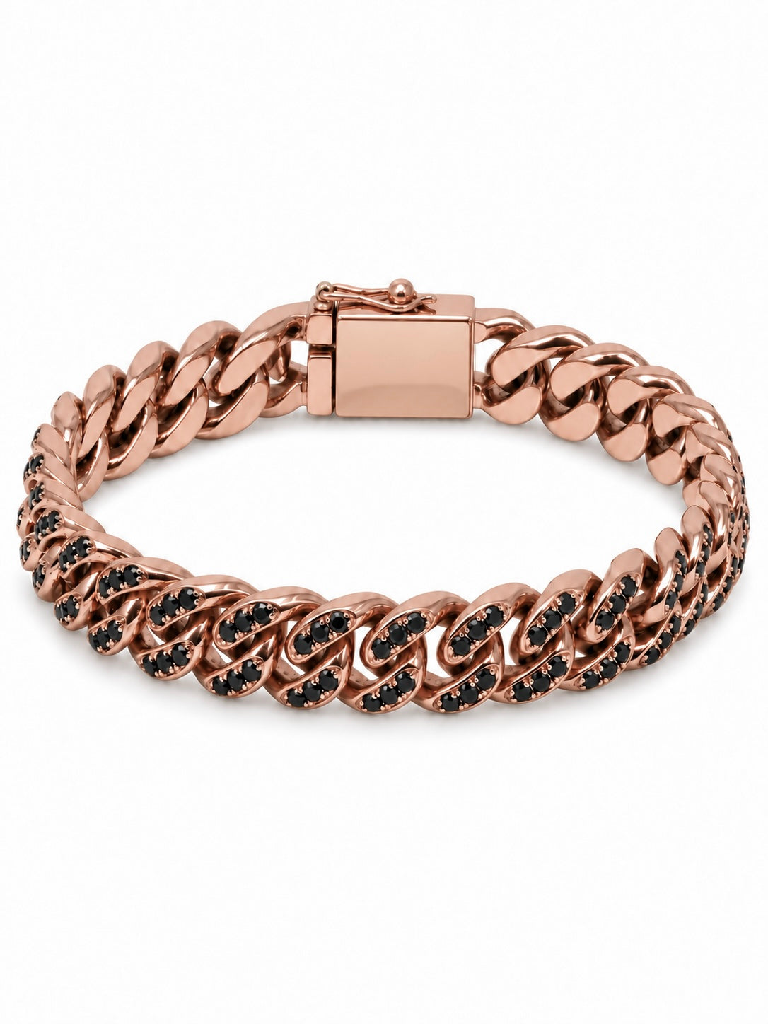 Medium Black Diamond Cuban Link Bracelet In Rose Gold
