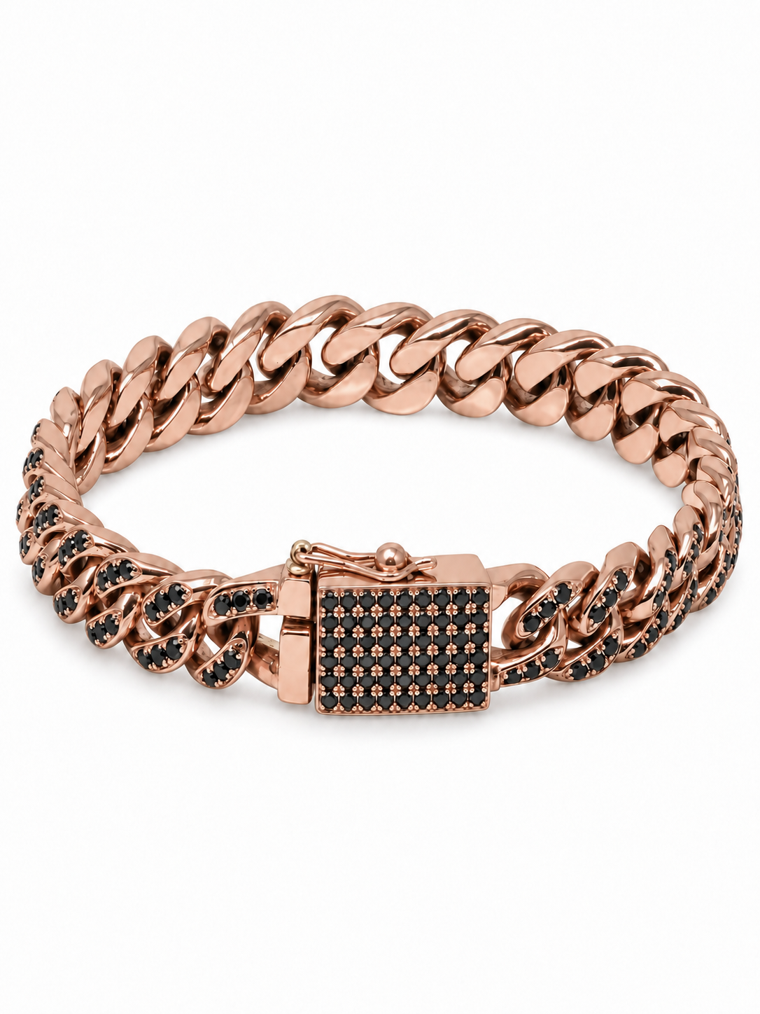 Medium Black Diamond Cuban Link Bracelet In Rose Gold