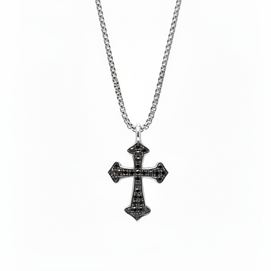 Small Black Diamond Celestial Cross Pendant Necklace