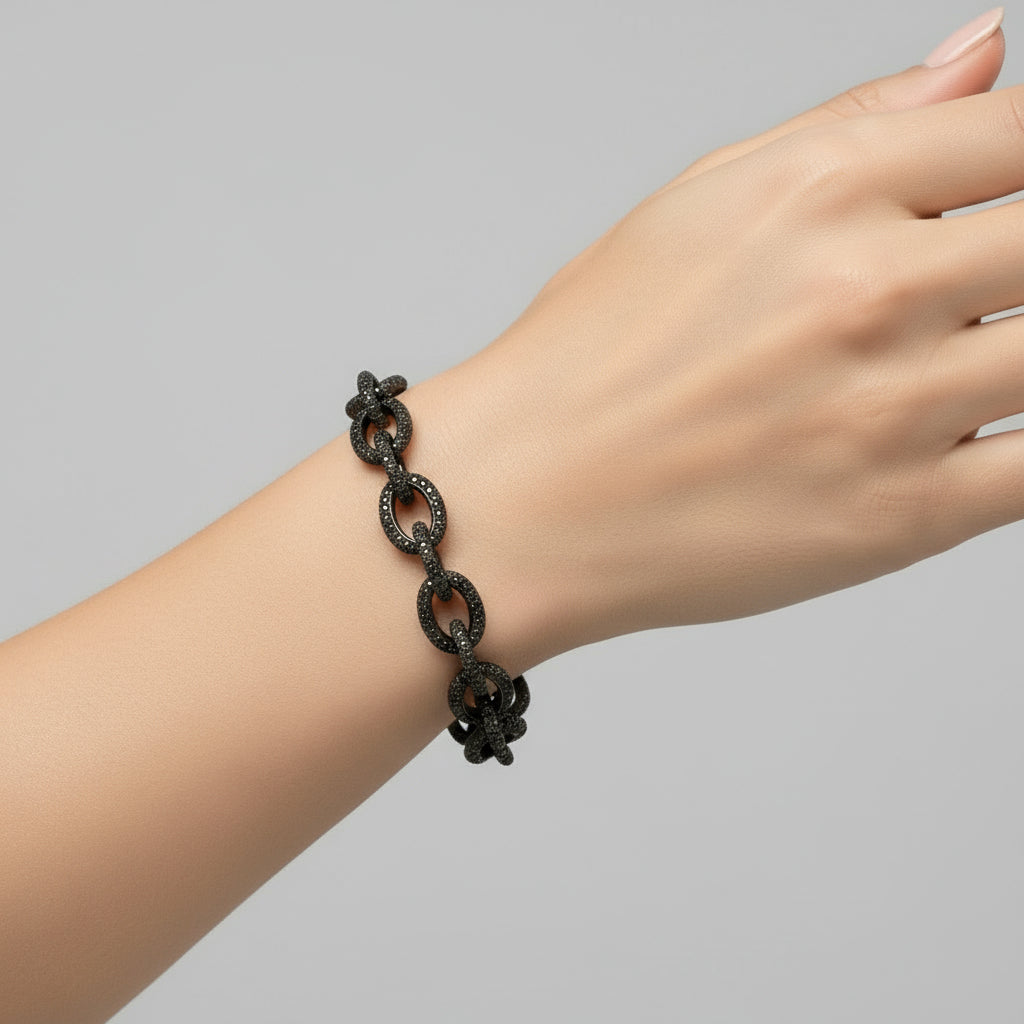 Black chain bracelet on a white background