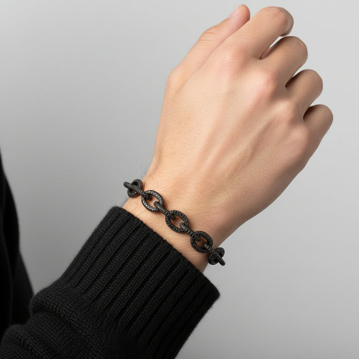 Small Black Diamond Oval Link Bracelet