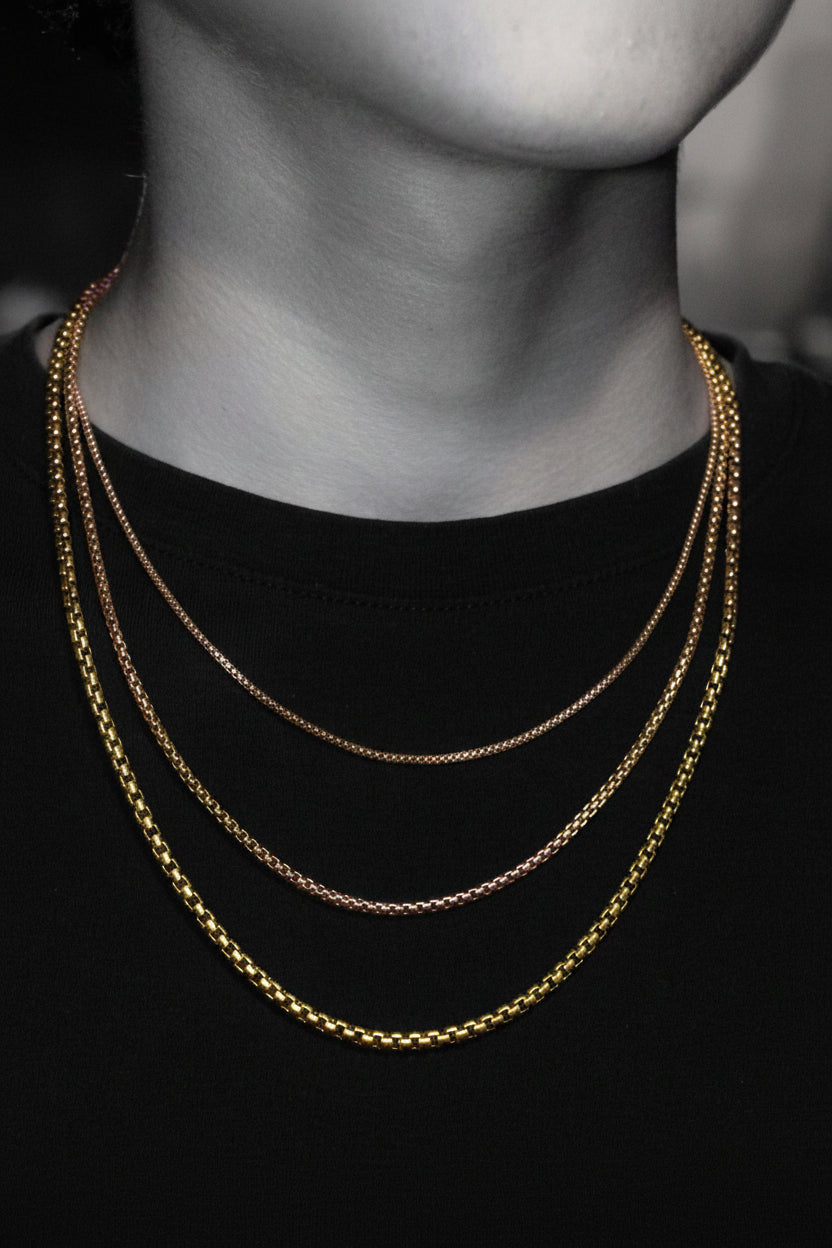 Unisex 1.8mm 14k gold small round box chain necklace best seller - Top rated artisan chains by Versani SOHO NY
