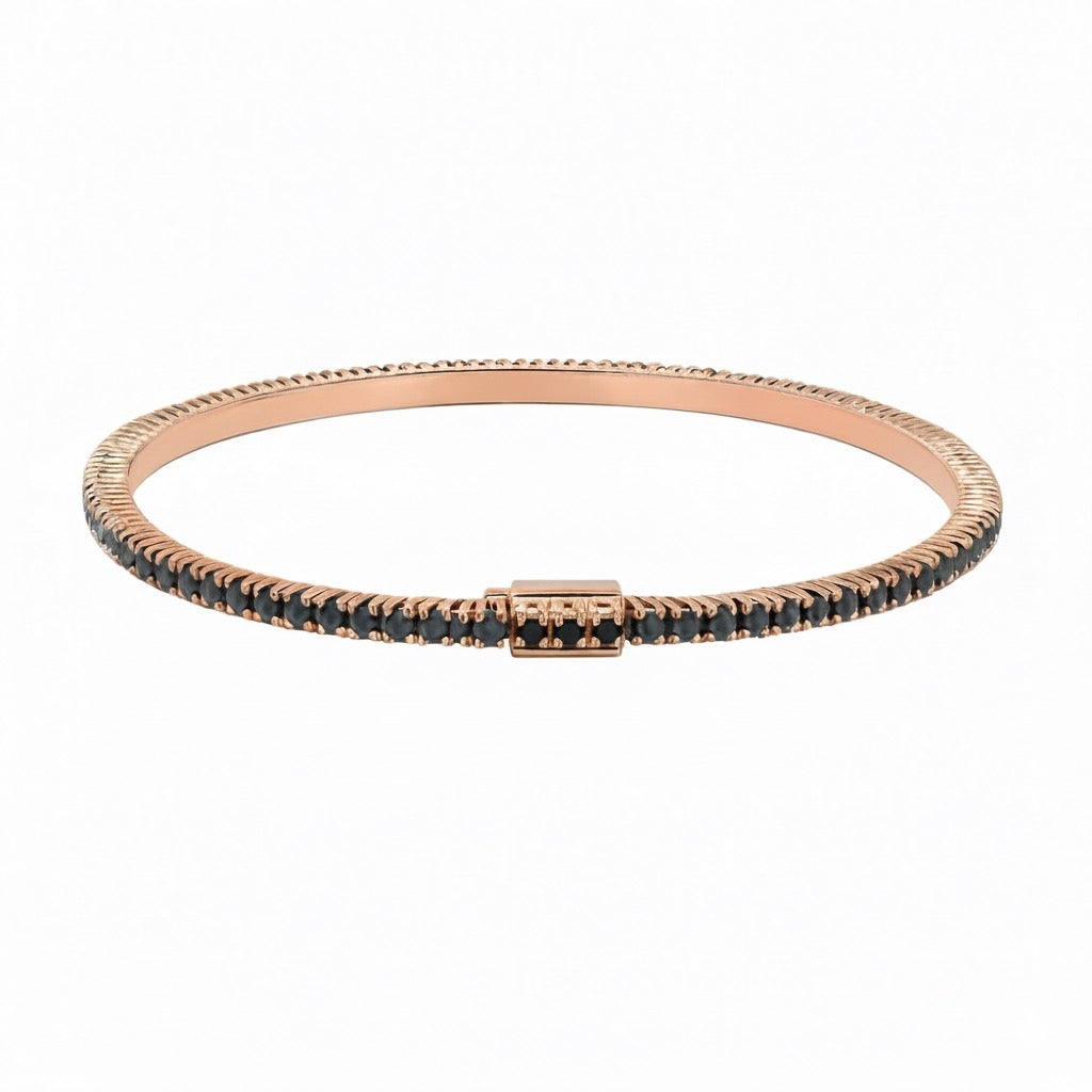 Thin Black Diamond Tennis Bracelet In Rose Gold