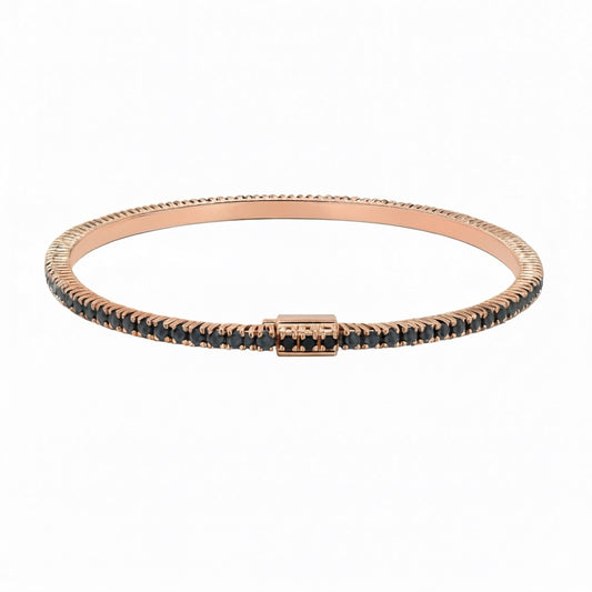 Thin Black Diamond Tennis Bracelet In Rose Gold