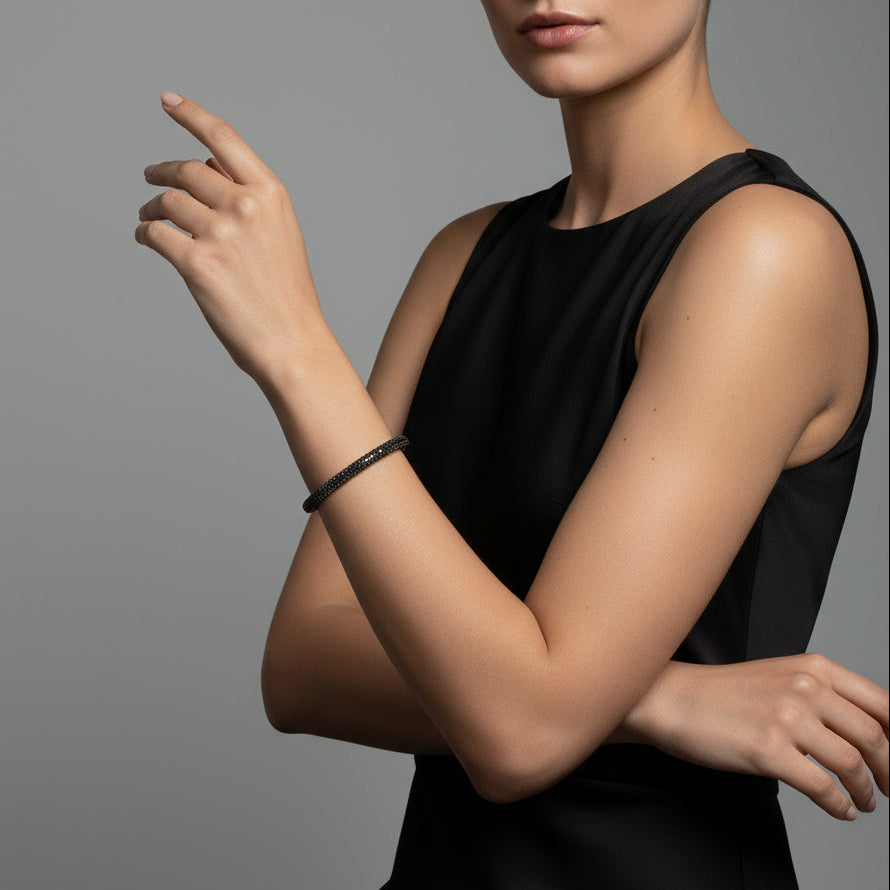 Thin Pave Black Diamond Bangle