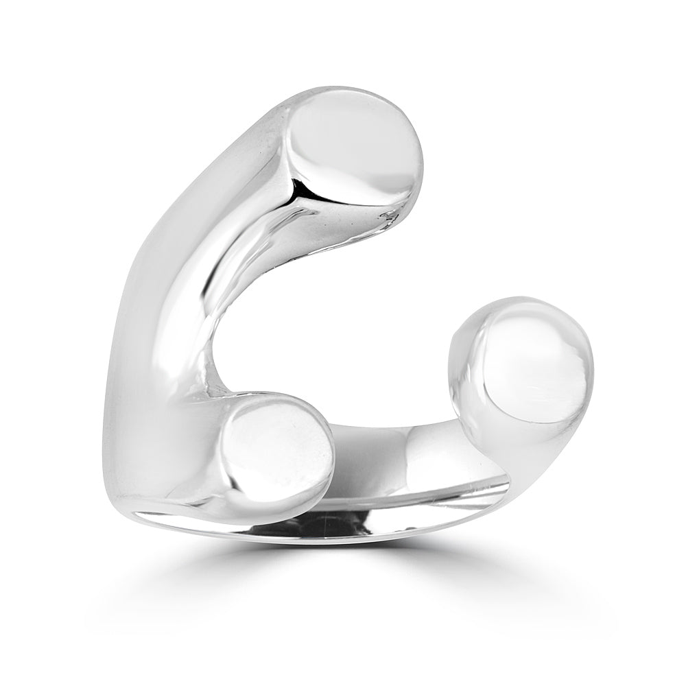 A silver  open band ring with a polished finish.