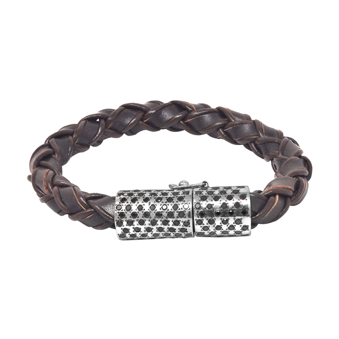 Black Diamond Round Braided Leather Bracelet