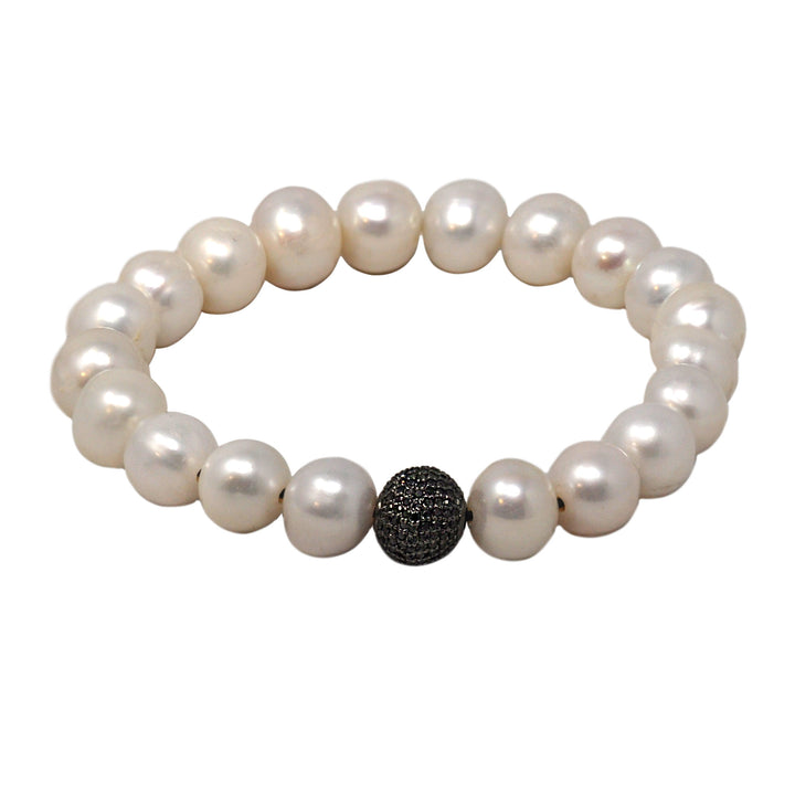 Bead Bracelet With Black Diamond Ball, 10mm