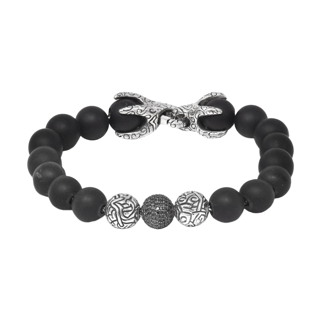 Bead Bracelet With Black Diamond Ball And Claw Clasp