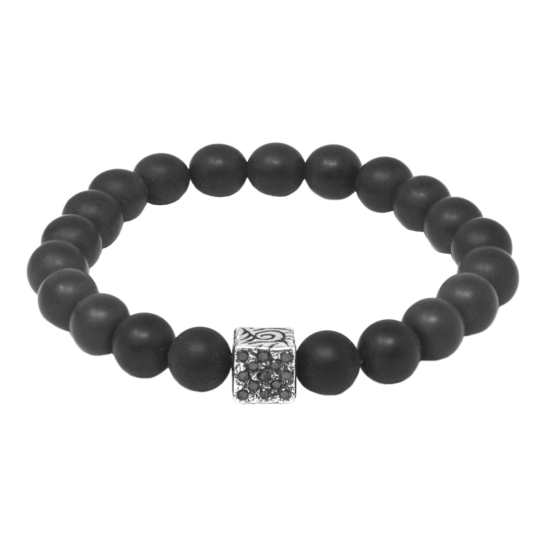 Bead Bracelet With Black Diamond Cube