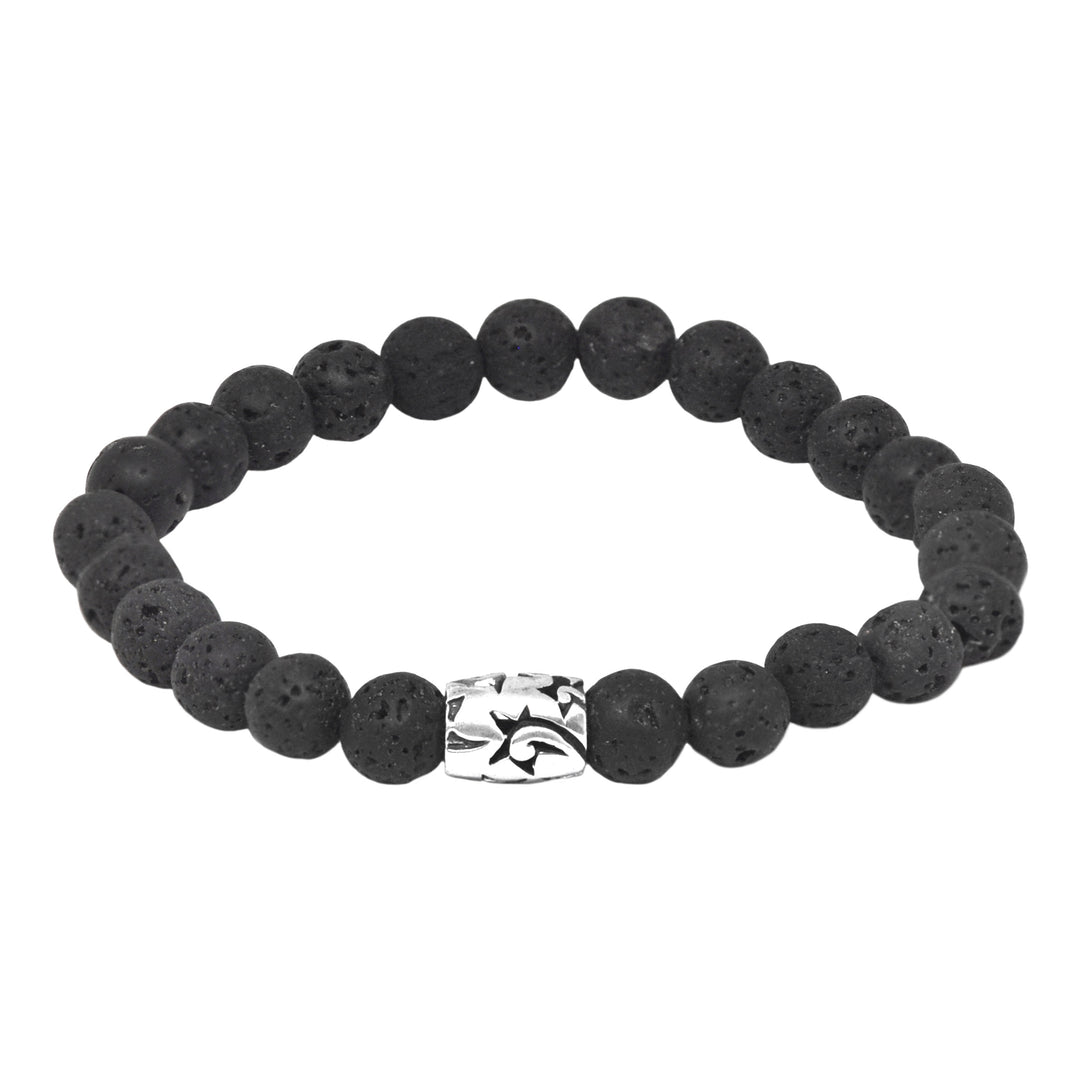 Bead Bracelet With Silver Barrel , 8mm