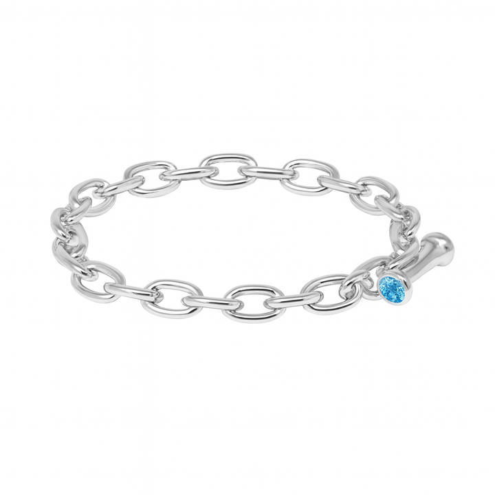 Small Oval Link Bracelet With Blue Topaz Clasp