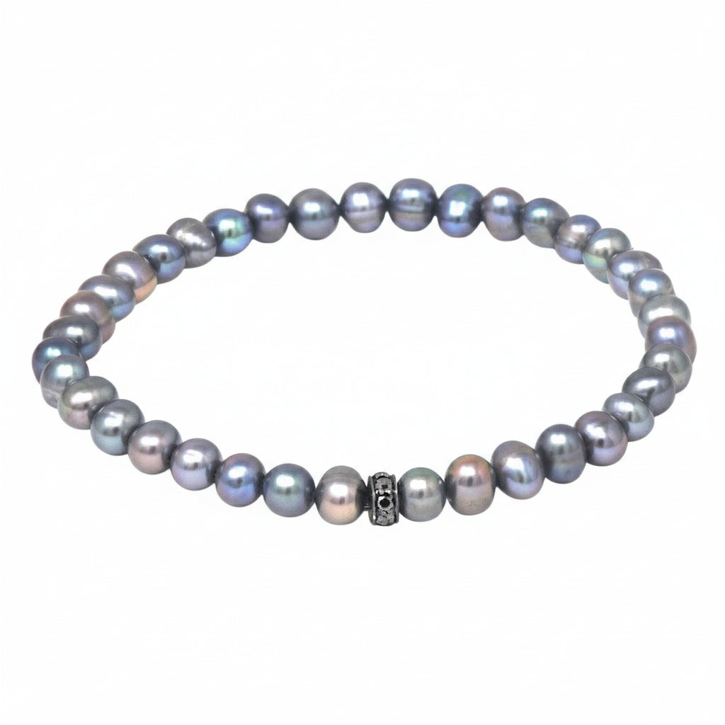 Freshwater Pearl Bracelet With Black Diamond Disc