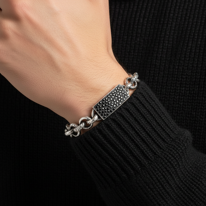 Black Diamond Rectangle KeyDesign Round Link Bracelet