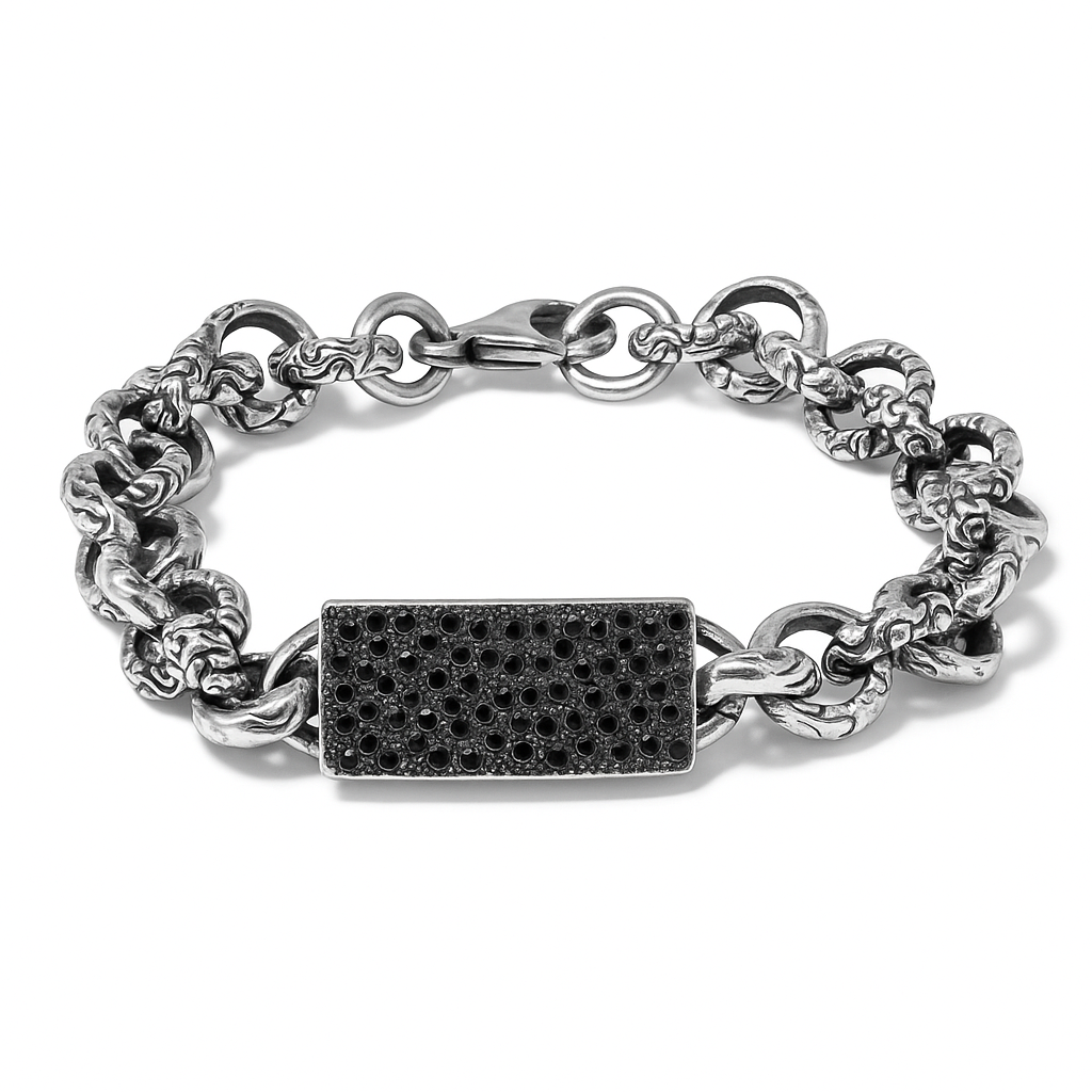 Black Diamond Rectangle KeyDesign Round Link Bracelet