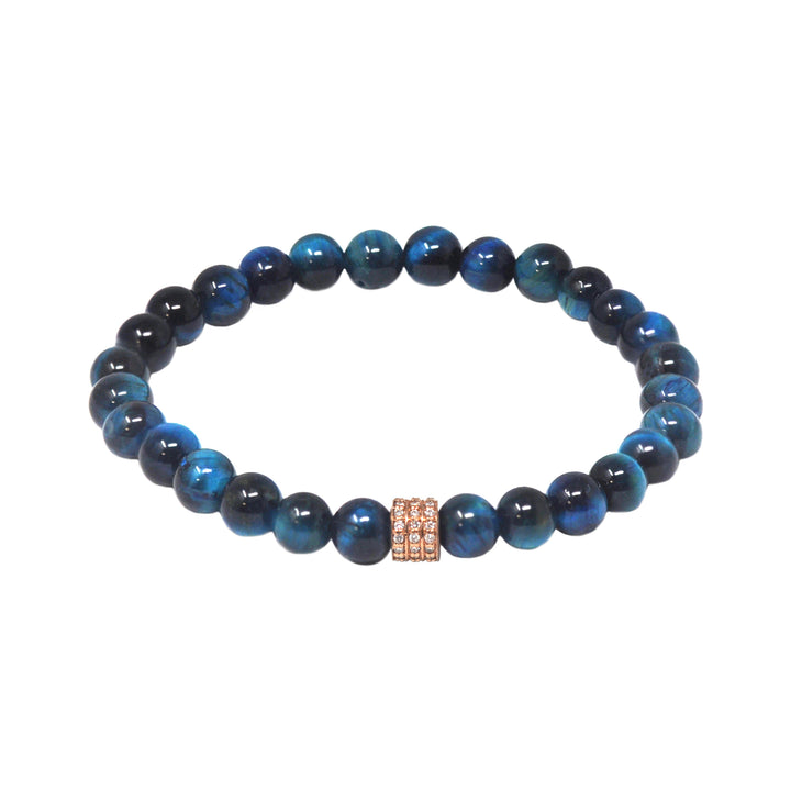 Beaded Bracelet With White Diamond Rose Gold Disc