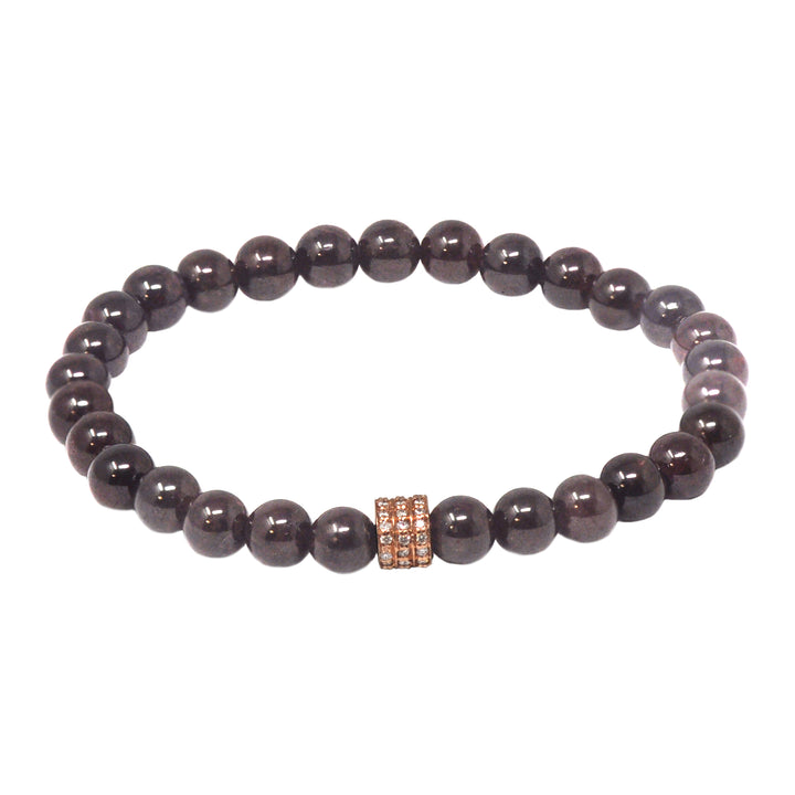 Beaded Bracelet With White Diamond Rose Gold Disc