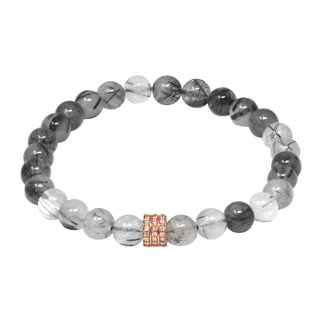 Beaded Bracelet With White Diamond Rose Gold Disc