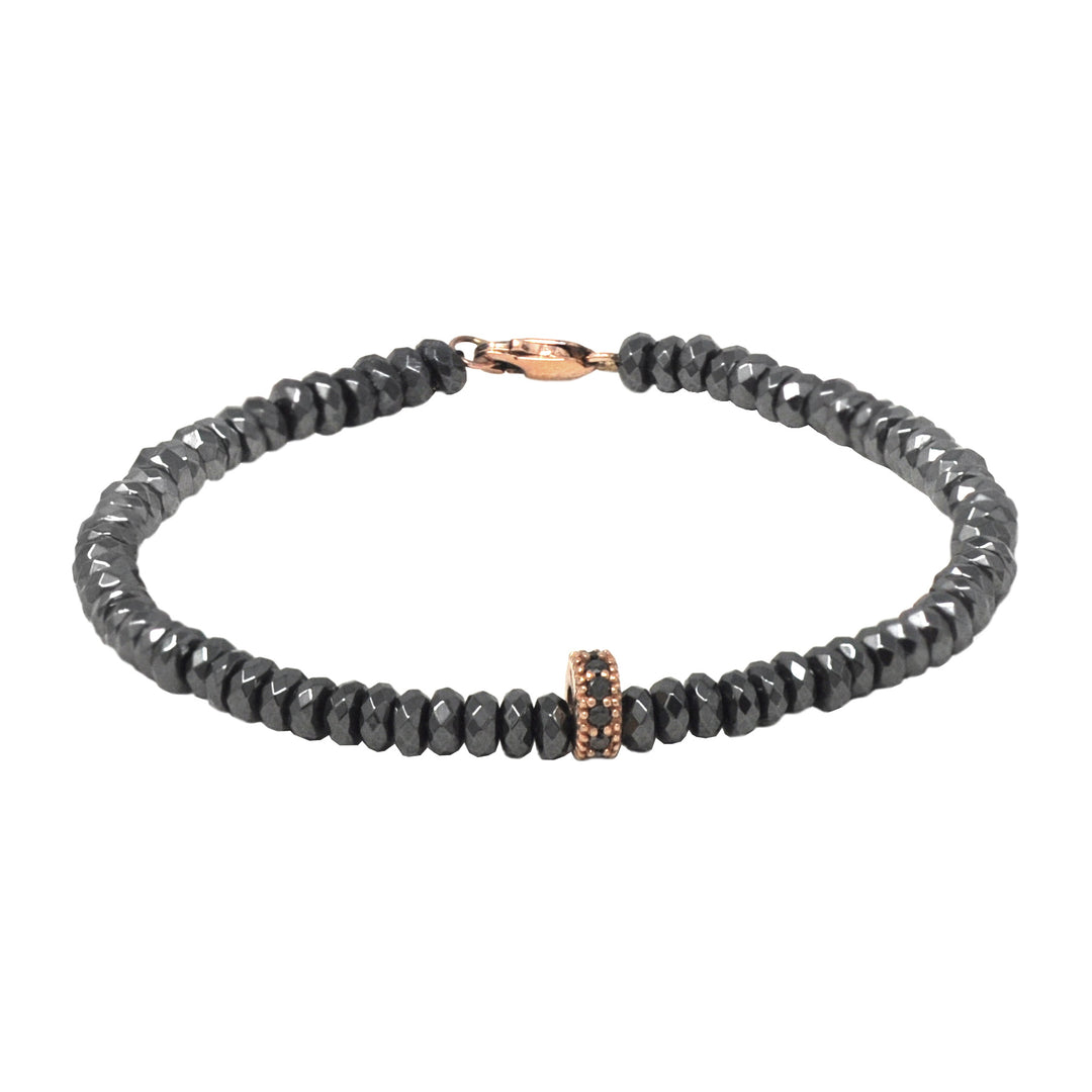 Beaded Bracelet With Black Diamond Rose Gold Disc