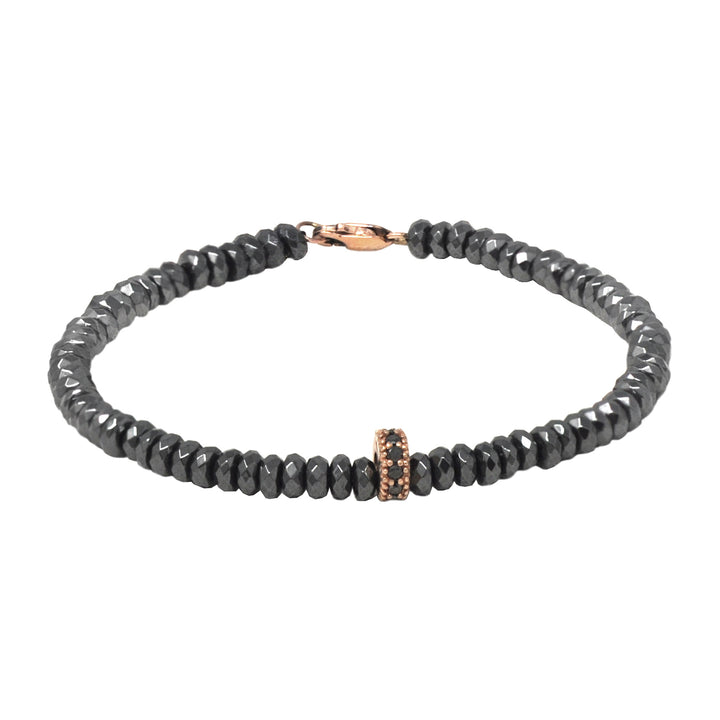 Beaded Bracelet With Black Diamond Rose Gold Disc