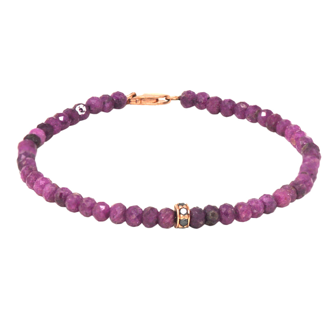 Beaded Bracelet With Black Diamond Rose Gold Disc