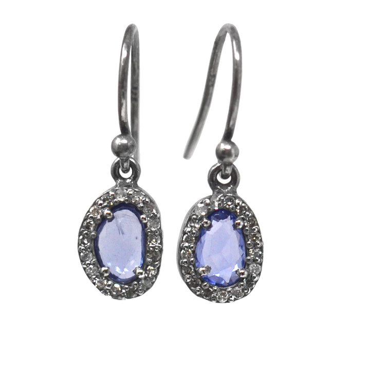 Diamond And Blue Sapphire Drop Earrings