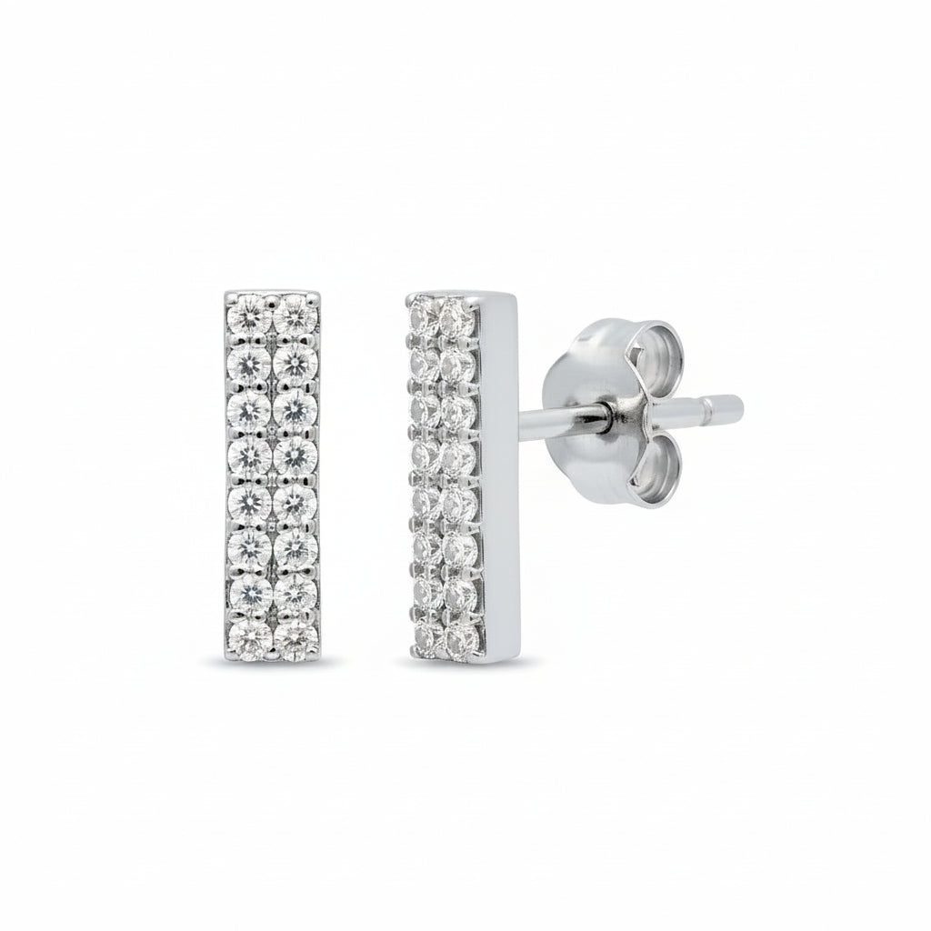 Pavé Diamond Gold Bar Stud Earrings