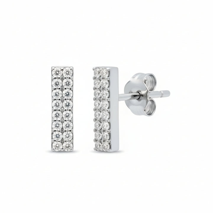 Pavé Diamond Gold Bar Stud Earrings