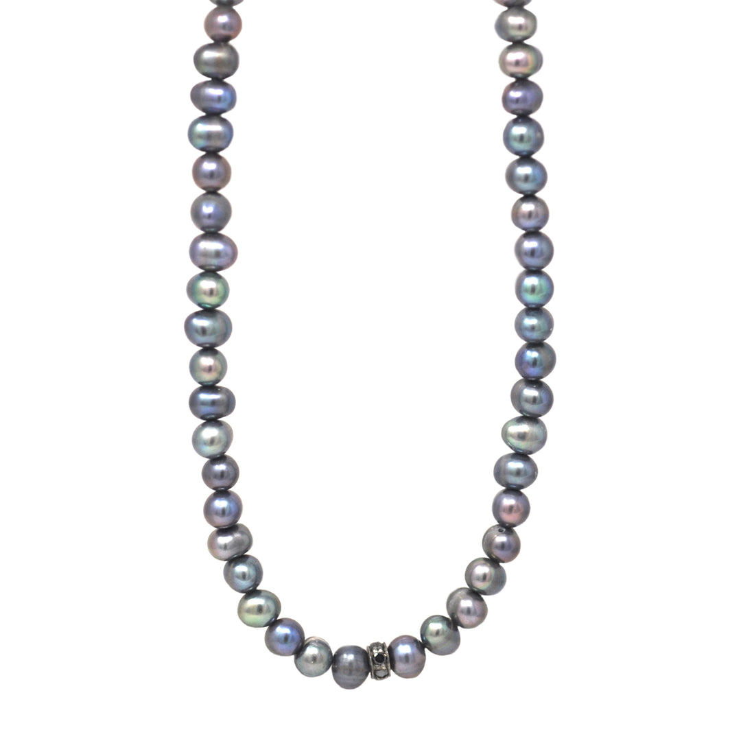Freshwater Pearl Beaded Necklace With Black Diamond Disc
