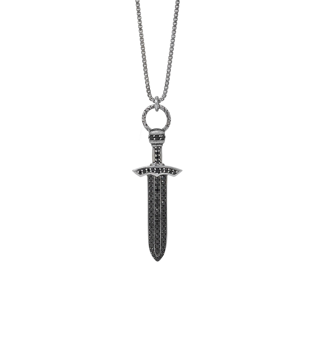 Black Diamond Dagger Pendant Necklace