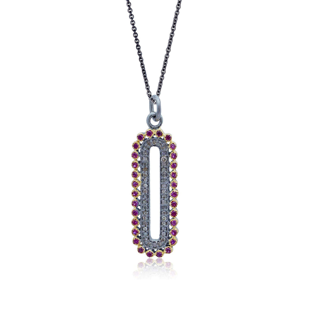 Large Rectangle Diamond And Ruby Cutout Pendant Necklace