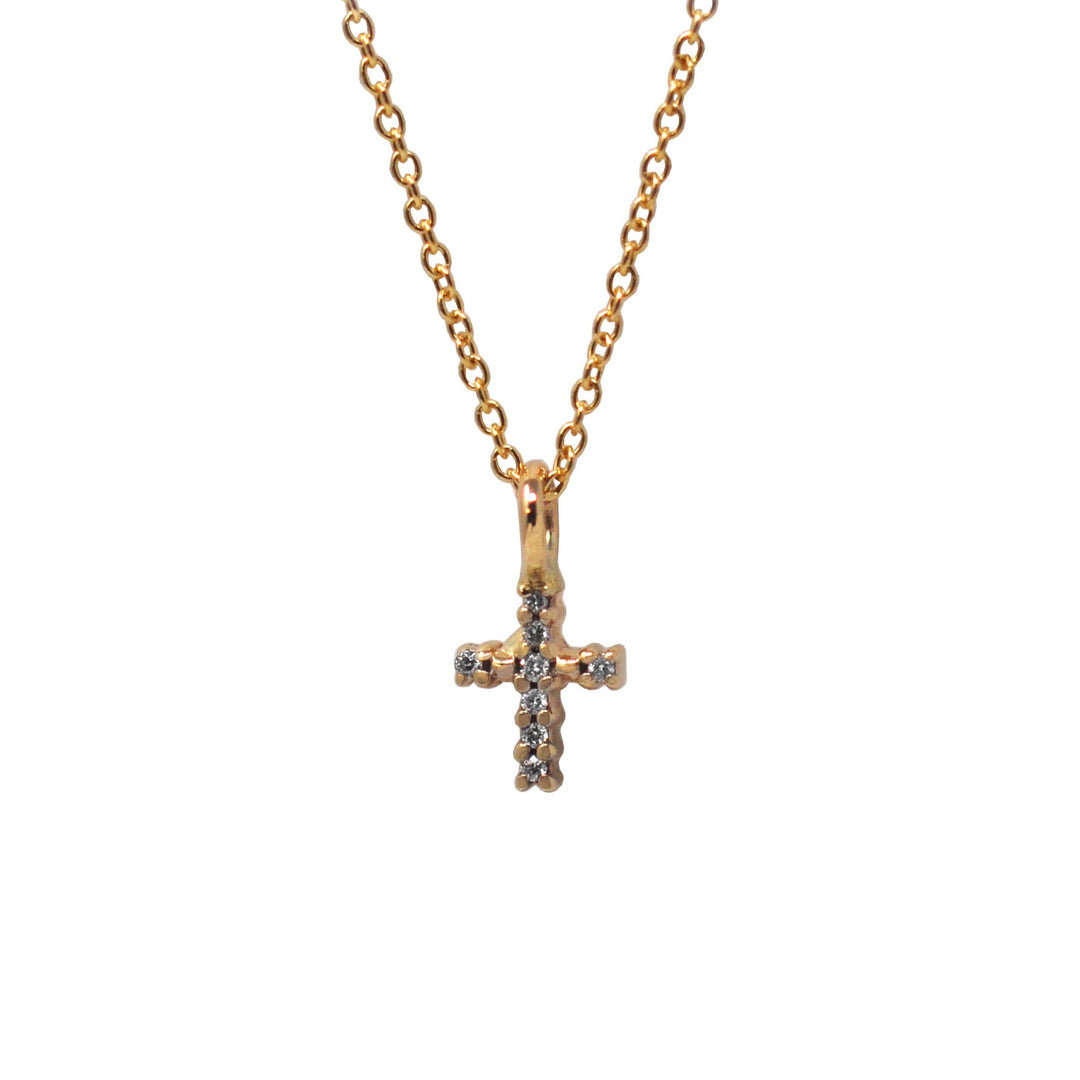 Mini White Diamond Cross Pendant Necklace