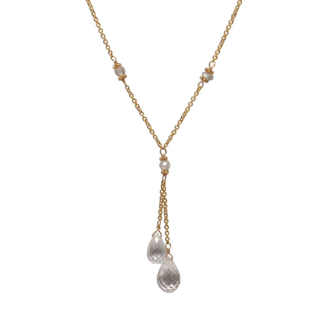 White Topaz Double Drop Pendant Necklace