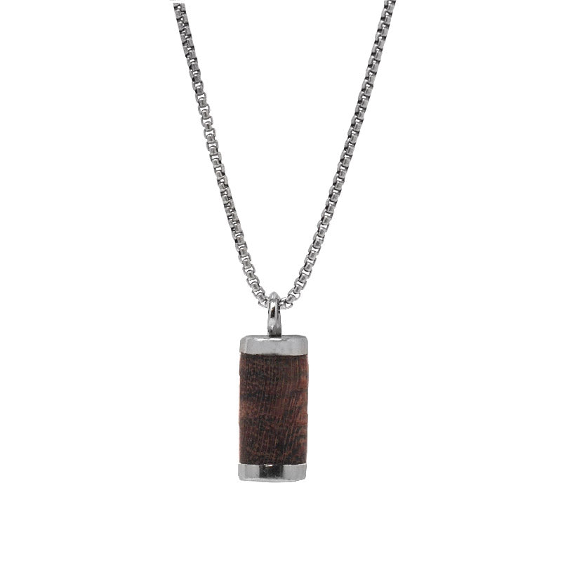 Wood and Silver Bar Pendant Necklace
