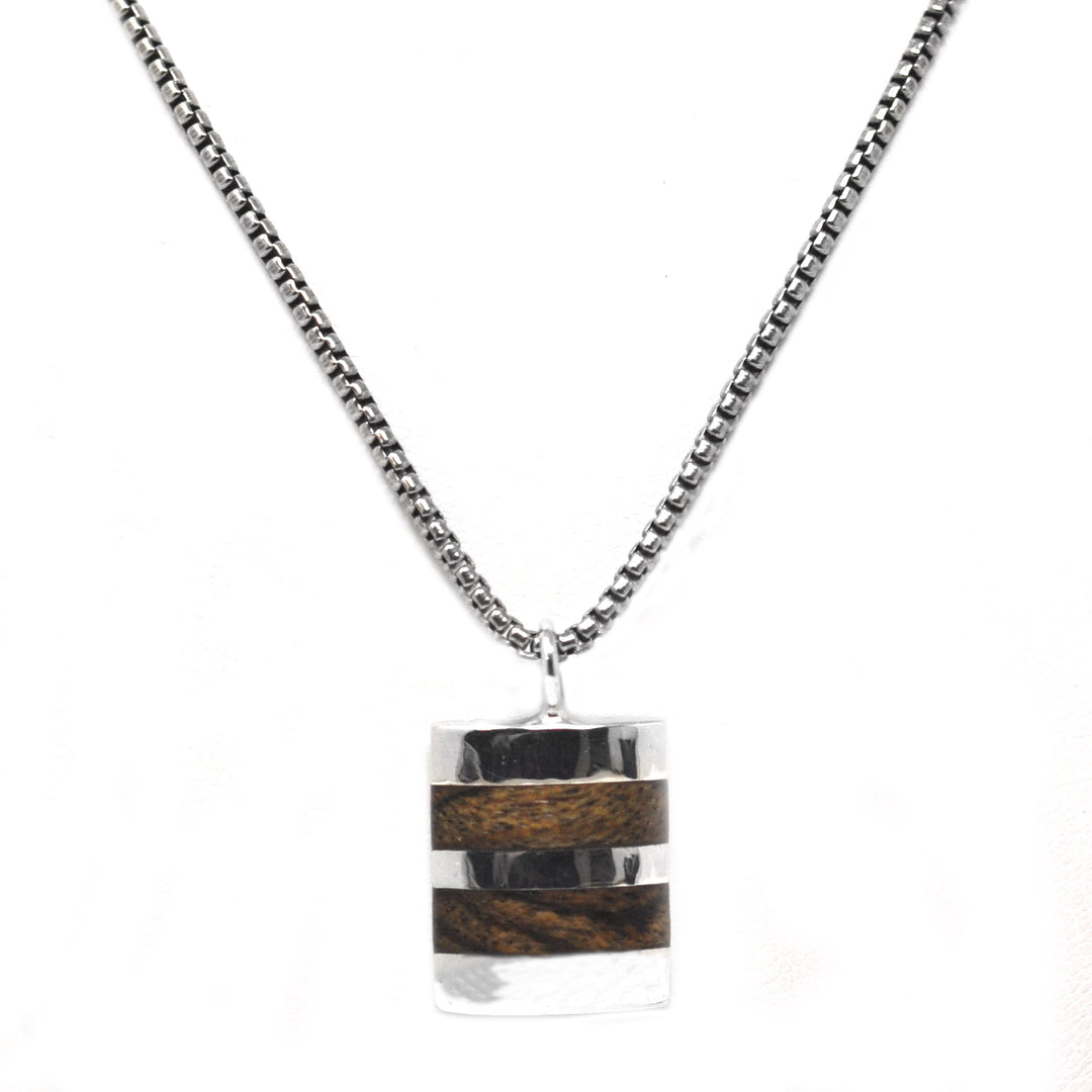 Square Wood Inlay Pendant Necklace