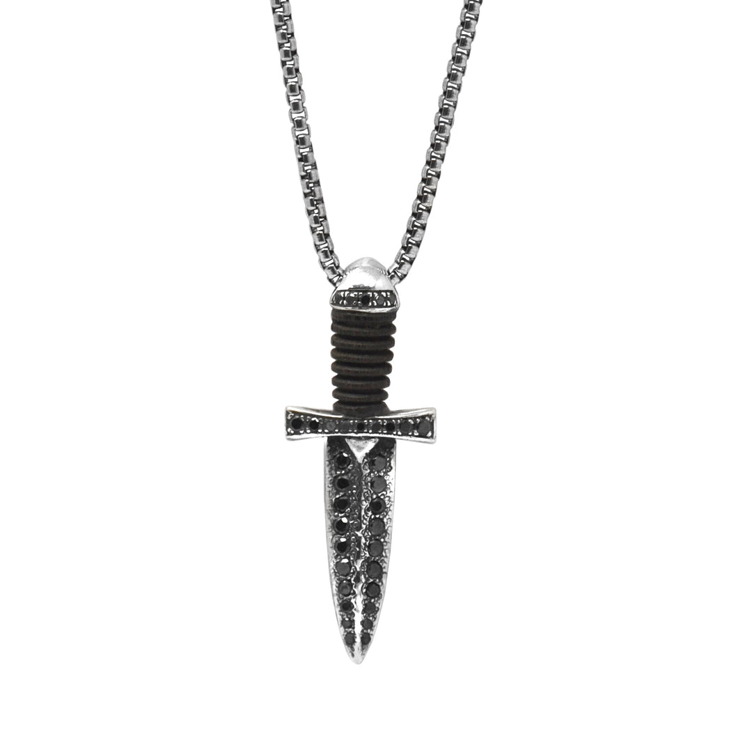 Mini Black Diamond Wood Dagger Pendant Necklace