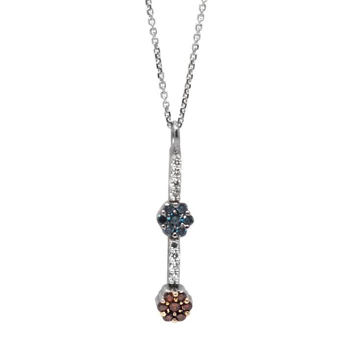 Colored Diamond Flowers Drop Pendant Necklace