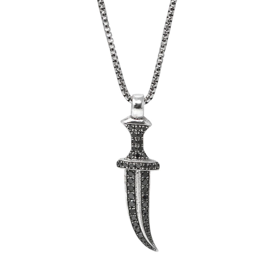 Mini Black Diamond Dagger Pendant Necklace