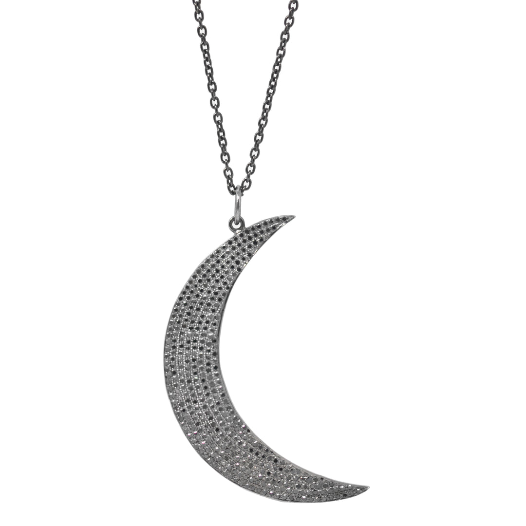 Black Diamond Moon Crescent Pendant Necklace