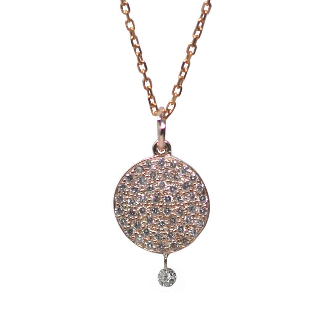 Mini White Diamond Disc Drop Pendant Necklace