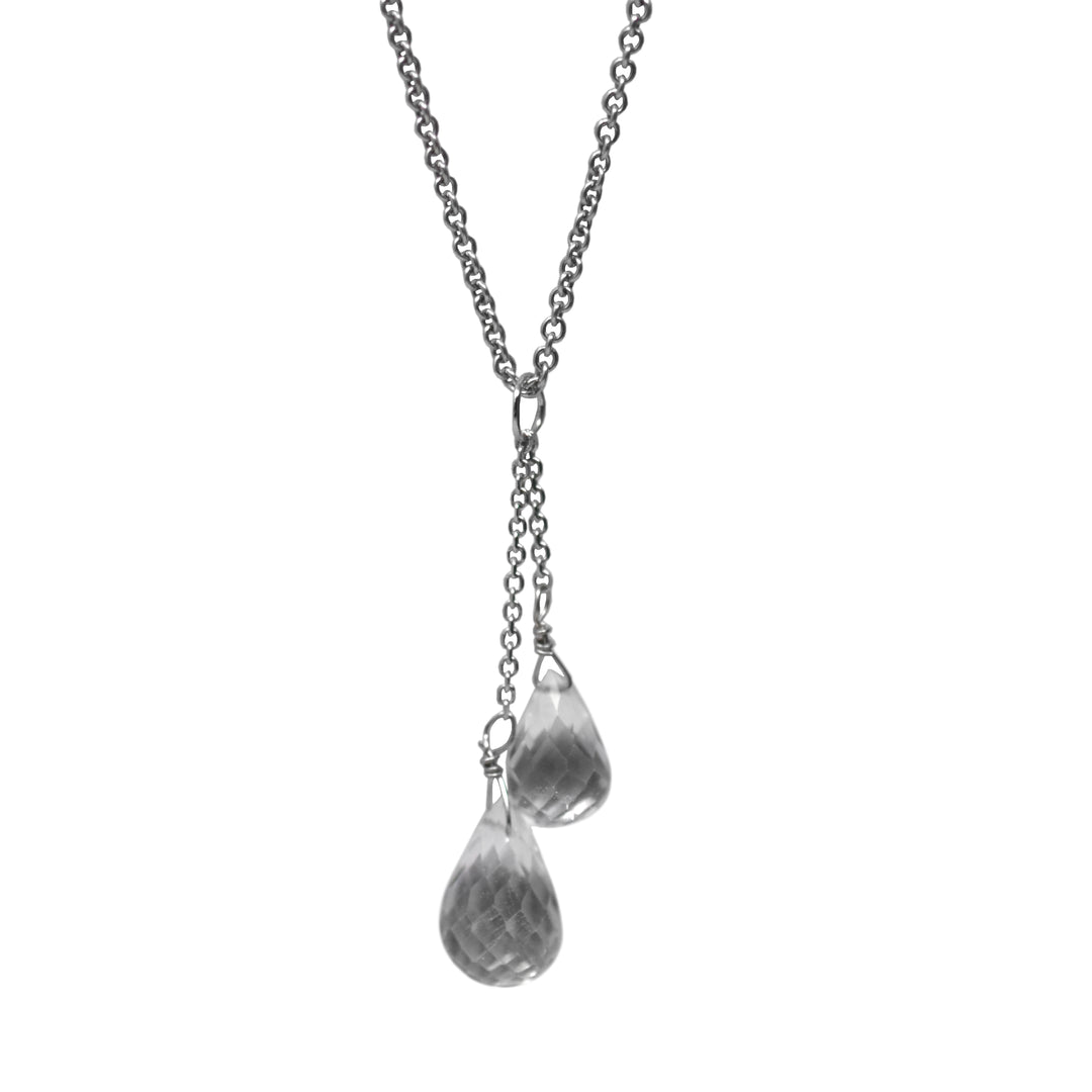 White Topaz Double Drop Pendant Necklace