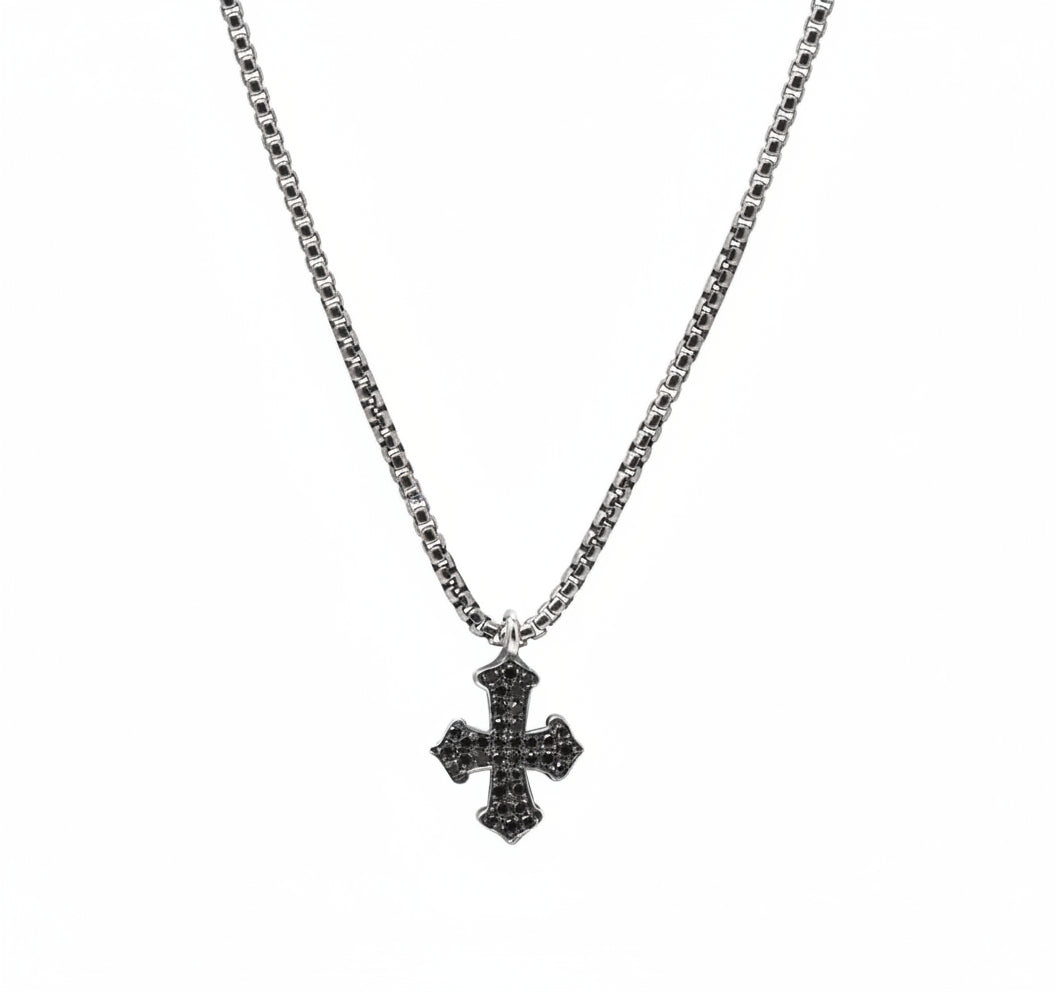 Black Diamond Flared Cross Pendant Necklace