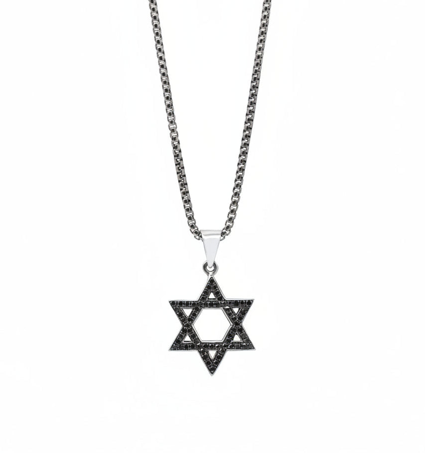 Black Diamond Star Of David Pendant Necklace